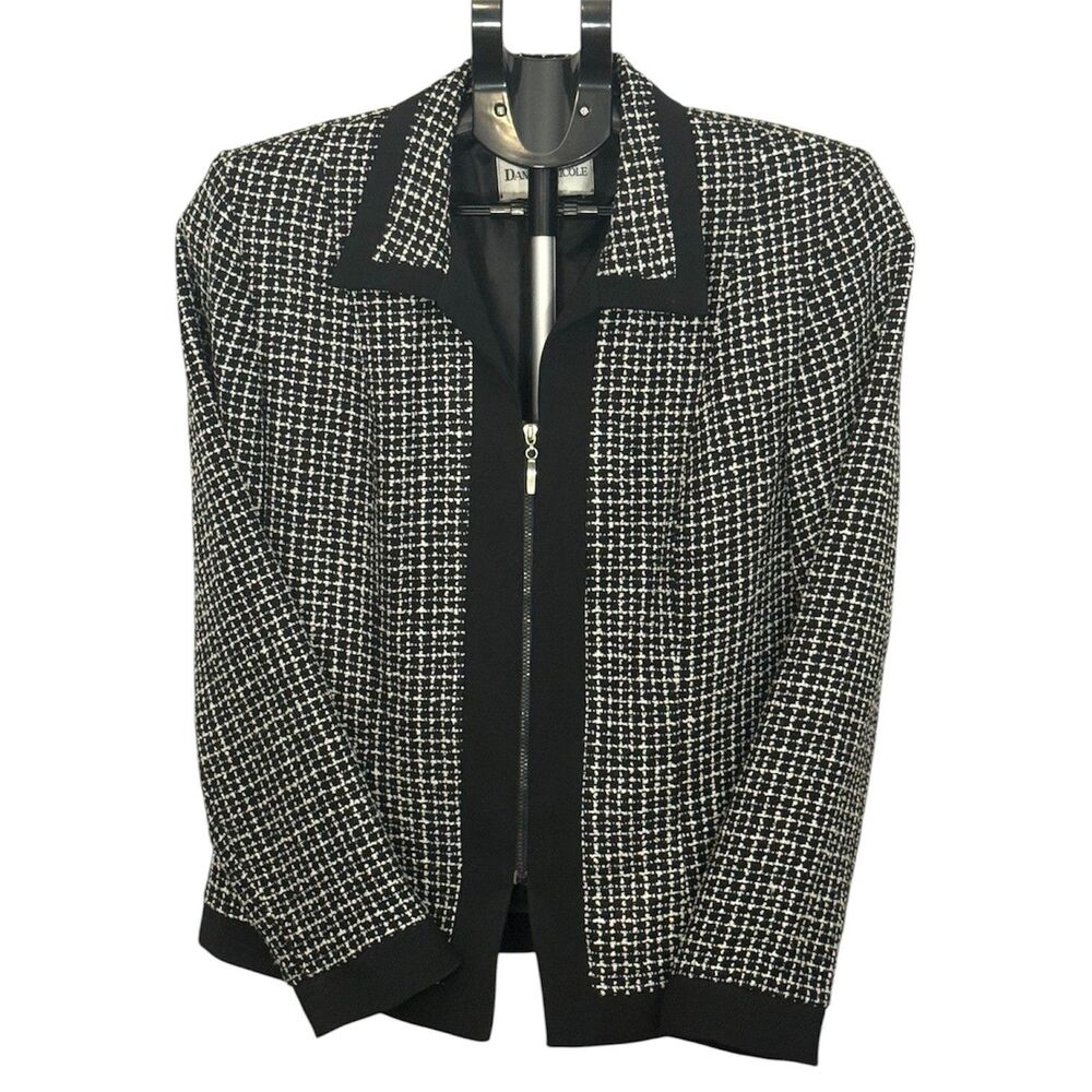 Danny & Nicole Women's Black White Tweed Zip Up Jacket Size 12P Petite